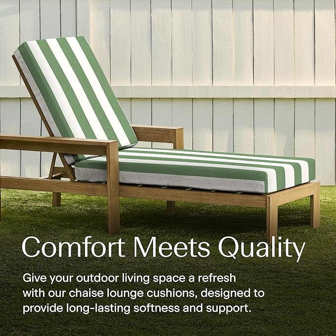 Honeycomb Outdoor Heritage Chaise, 22.5" W x 70" L, Cabana Stripe Green & Cream Chair Cushion for Patio Furniture