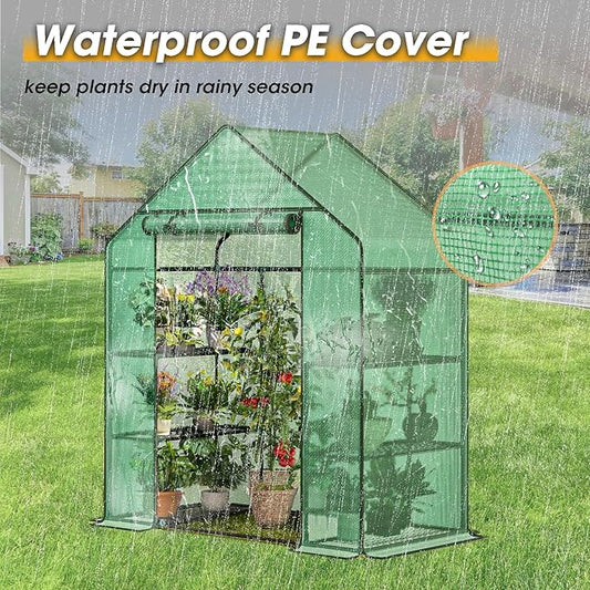 Greenhouse, 56×28×76" Walk in Greenhouse, Portable Green House for Outdoors with Thicken PE Cover, 3 Tiers 8 Shelves for Plants, Flowers, Seedling (Green, 56x28x76 inch)