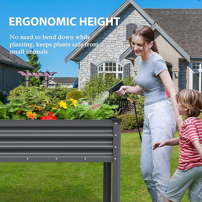 Galvanized Raised Garden Bed with Legs, 48" W x 24" D x 32" H Large Metal Elevated Raised Planter Box with Drainage Gaps for Backyard, Patio, Balcony, 507lbs Capacity, Grey