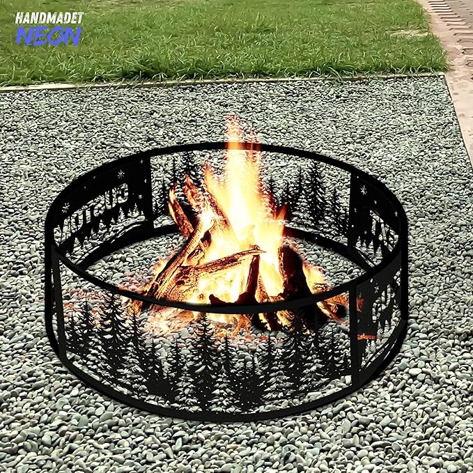 Personalized Fire Pit Ring 360 Degree, Outdoor Fireplace, Custom Text Fire Pits for Outside, Patio Firepit, Camping Bonfire Firepits, Garden BBQ Backyard Decor (Forest)