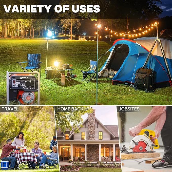 NOVUS 4000W Portable Inverter Generator for Home Use, Quiet Gas Generator with 223cc Engine, CO Sensor, RV Ready, GFCI Outlets for Home Backup, Camping, and RVs, EPA Compliant