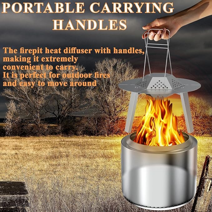 FirePit Heat Deflector for Solo Stove Ranger 15", Portable Heat Diffuser with Carrying Handles for Solo Stove Ranger, 15 Inch Stainless Steel Heat Deflector for 15 Inch Fire Pit Accessory