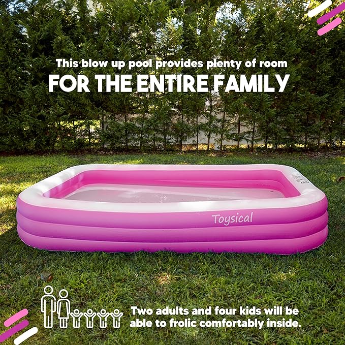 Toysical Inflatable Pool for Kids and Adults - 118 x 72 x 22 - More Durable Than Other Blow up Pools for Adults - Includes Patches