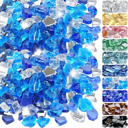 20 Pounds Fire Glass 1/2 Inch High Reflective Tempered Firepit Glass Rocks for Fireplace, Fire Pit Table, Fire Bowl and Landscaping (Cobalt Blue, Oceanic Blue and Crystal Clear)