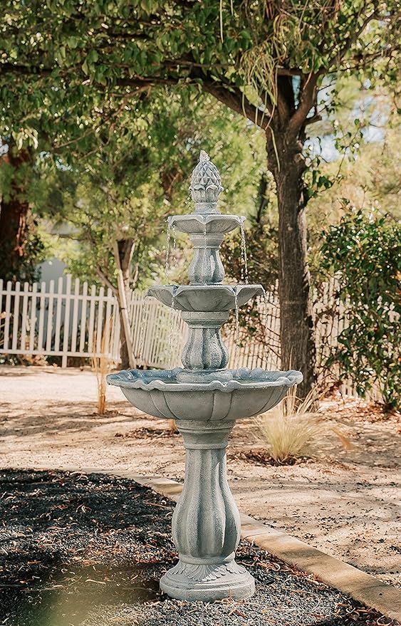 XBrand Outdoor Water Fountain 51 inch 3-Tier Garden Fountain with Pump, Weather Resistant Resin Patio & Yard Waterfall Feature - Grey