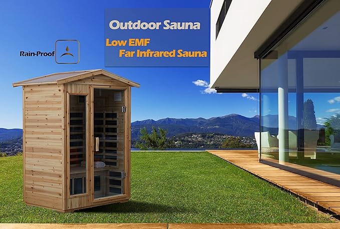 LTCCDSS Low EMF Outdoor Far Infrared Sauna 2-Person, Hemlock Wood Sauna for Home, Withstand Outdoor Temp -5℉-104℉, Bluetooth Speakers, LED Reading Lamps, Chromotherapy Light