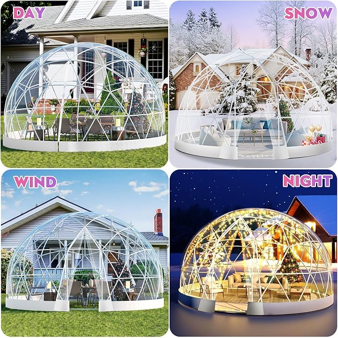 Garden Dome Tent, 9.6/12/15 ft Outdoor Clear Bubble Tent for 2-8 Person, All-Weather Geodesic Dome Greenhouse with Window & Door, PVC Transparent Tent for Patio, Camping, Party