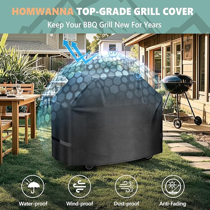 HomWanna Grill Cover 50 Inch - Superior BBQ Cover for Weber Spirit 300 and 200 Series Grill, 600D Outdoor Barbecue Covers Waterproof Heavy Duty for Weber Spirit E210, E215, E310, E315, E320 and E330