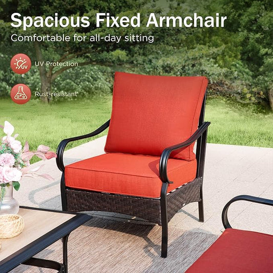 PHI VILLA Outdoor Wicker Chairs Sofa of 2, All Weather High Back Rattan Chairs 2 Seats with Comfy Cushions for Porch Deck