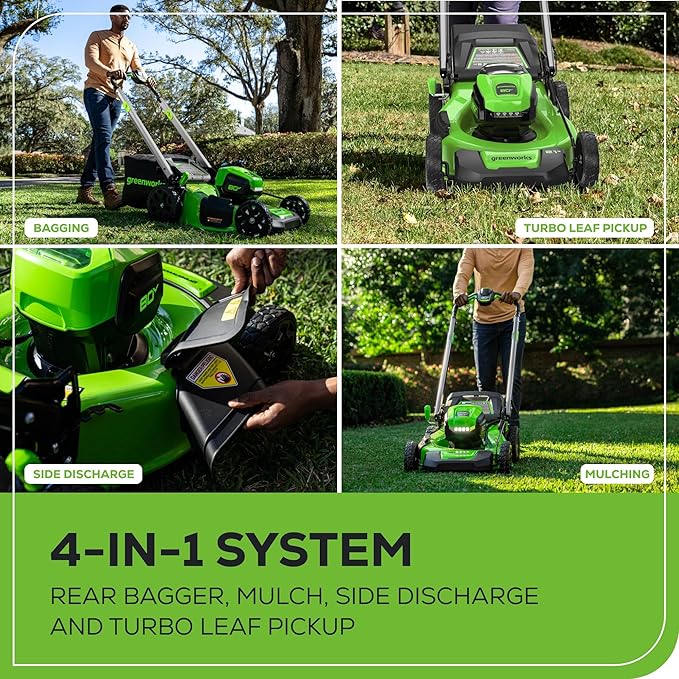 Greenworks 80V 21" Brushless Cordless (Push) Lawn Mower (LED Headlight + Aluminum Handles), 4.0Ah Battery and Rapid Charger Included (75+ Compatible Tools)