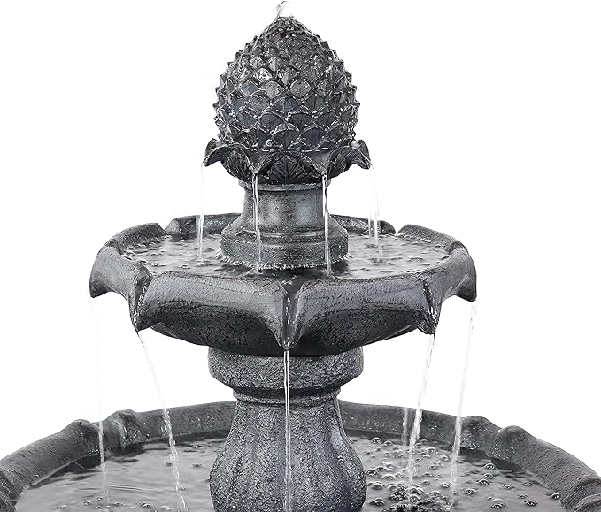 Sunnydaze Pineapple 46-Inch 2-Tier Outdoor Solar Fountain - Decorative Water Fountain with Pump for Garden, Patio, Yard or Balcony - Black