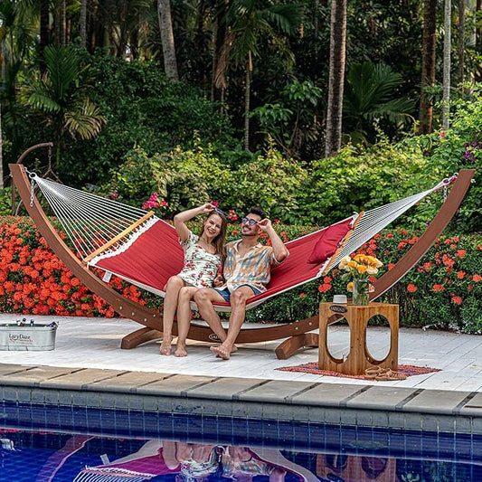 Lazy Daze Hammocks 12 FT Double Quilted Fabric Hammock with Spreader Bar and Detachable Pillow, 2 Person Hammock, 450lbs Weight Capacity, Burgundy