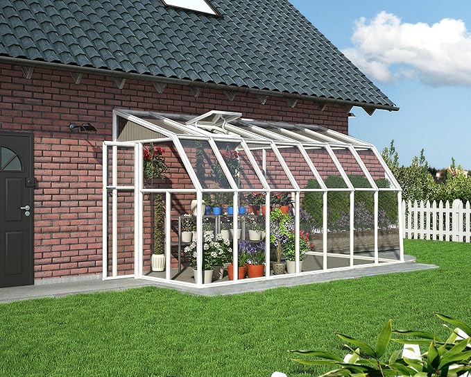 Palram Canopia Rion Sun Room 6 Ft. x 14 Ft. Solarium, Lean-to Greenhouse DIY Kit, Attach to House, Large Twin Wall Polycarbonate, 100% UV Protection for Porch, Patio Outdoors with Window Vent (White)