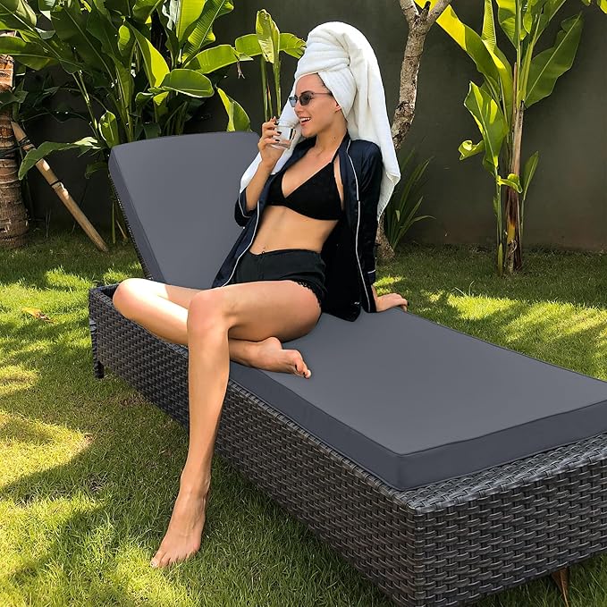 Chaise Lounge Cushion for Outdoor Furniture, Waterproof Fade and Tear Resistant Lounge Deck Chair Cushions for Patio Lawn Pool Resort Hotel, 72x21x3 Inch, Dark Grey