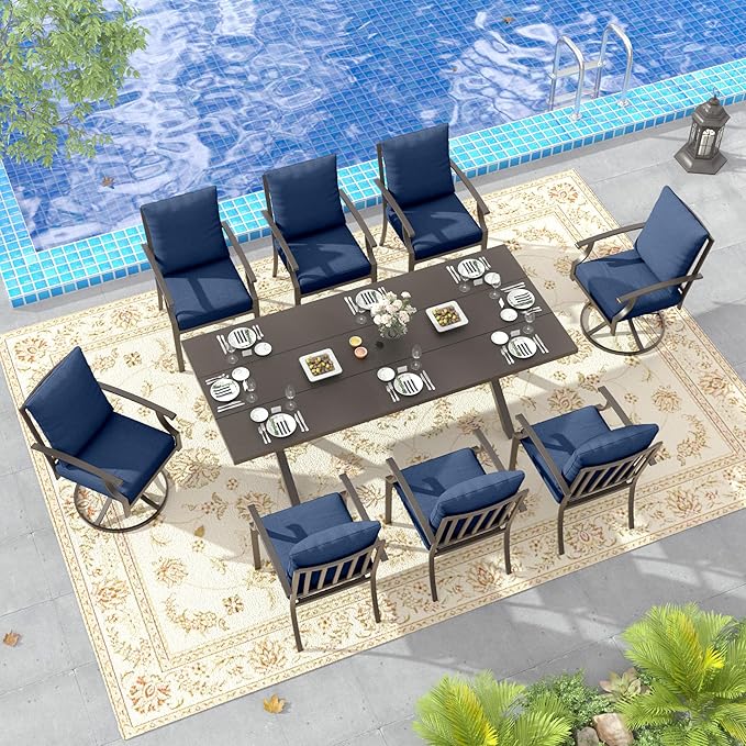 Outdoor Dining Set Patio Dining Table and Chairs Set Outdoor Furniture Set (Dark Blue, 9 Dining Set)