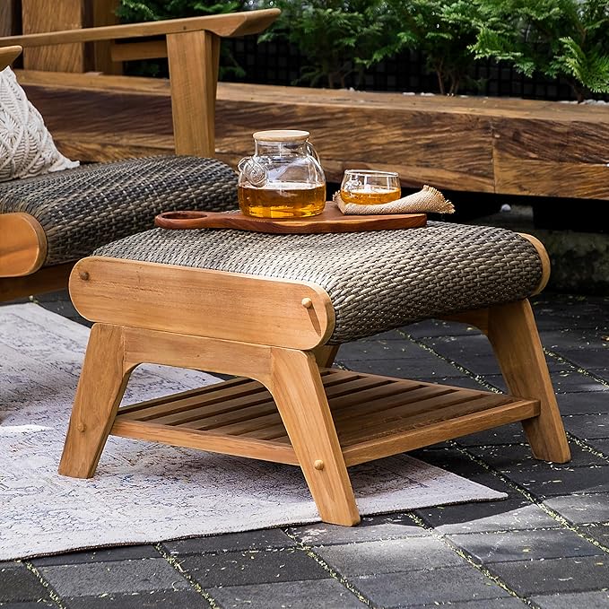 Cambridge Casual Auburn Teak Wood Padded Woven Seat Patio Conversation Set, 4 Piece