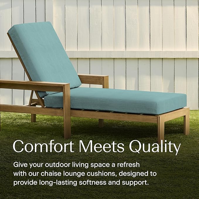 Honeycomb Outdoor Heritage Chaise, 22.5" W x 70" L, Textured Solid Coastal Blue Chair Cushion for Patio Furniture