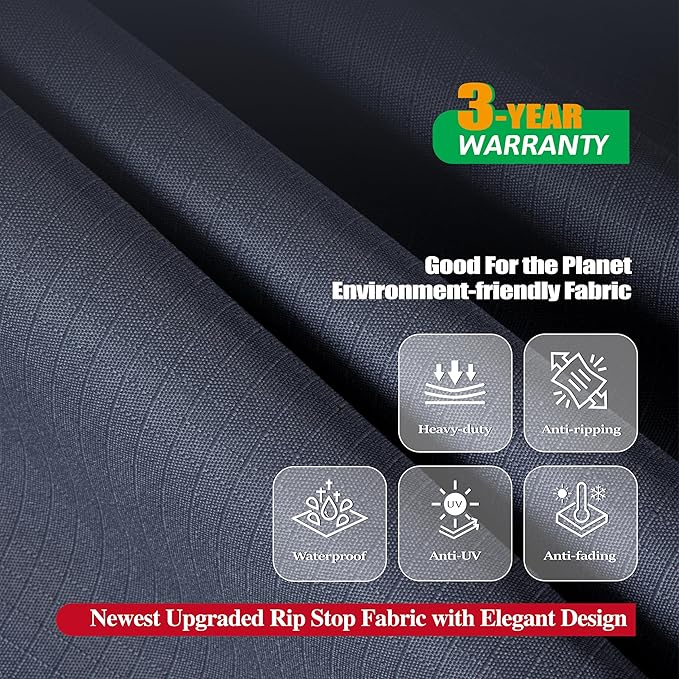 F&J Outdoors Patio Furniture Covers, Heavy Duty Tear Resistant Waterproof UV Resistant Windproof Large Furniture Cover, Grey, 110" Dia x 33" H