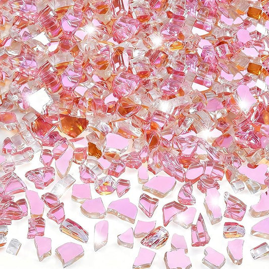 GasSaf 1/4 Inch Fire Glass Reflective Tempered Fireglass Cut Crushed FireGlass for Fire Pit, Fireplace, Replaces Existing Gas Logs & Lava Rocks (10 Pound)(Rose Gold)
