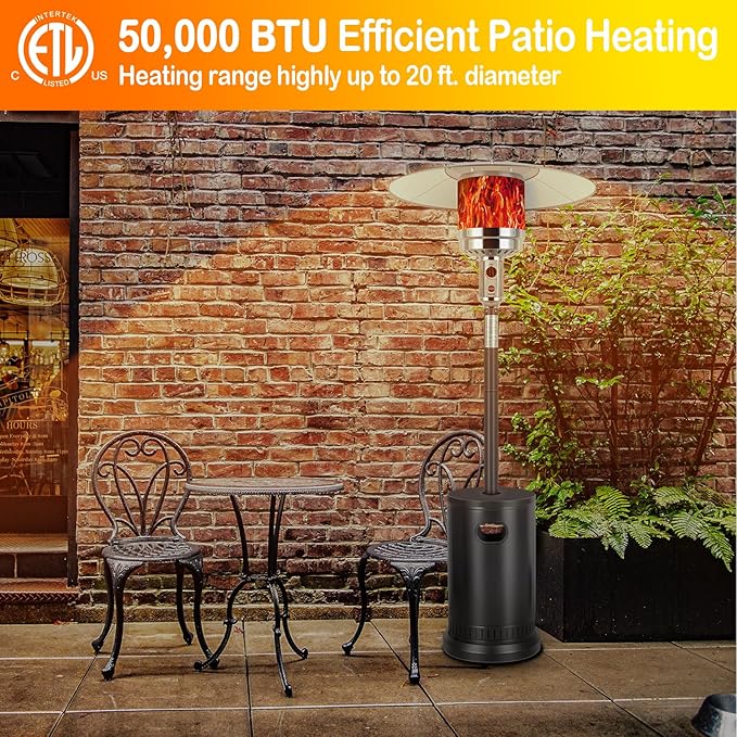 Hykolity 50,000 BTU Propane Patio Heater with Table Design, Stainless Steel Burner, Triple Protection System, Wheels, Outdoor Heaters for Patio, Garden, Commercial and Residentia, Black