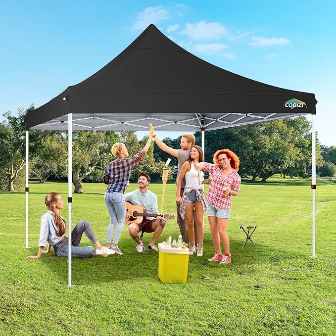 COBIZI 10x10 Pop Up Canopy with 3 Sidewalls, Canopy Tent 10x10 for Parties, Backyard, Commercial, Waterproof and Portable Instant Shelter UV50+ Ez Outdoor Canopy Gazebo with 4 Sandbags(Black)