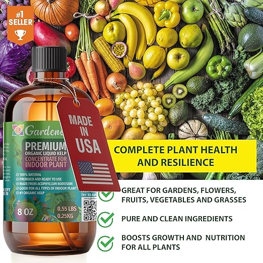 GARDENERA Premium Organic Seaweed & Kelp Superfood for Succulents & Cacti Plants - 8 oz - Liquid Kelp Fertilizer Concentrate (Makes 45 Gallons)