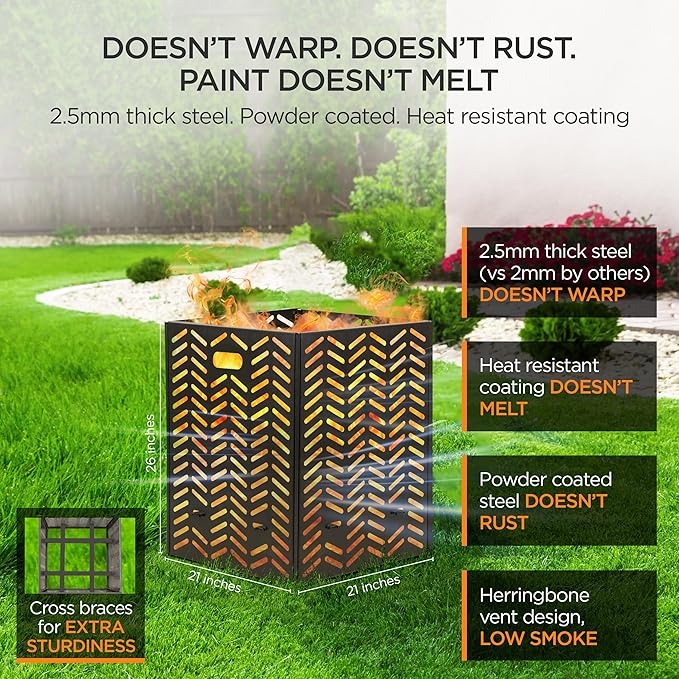 Burn Barrels for Outside for Burning Trash Incinerator Burn Cage for Paper Yard Waste Thick Container Drum Low Smoke Design
