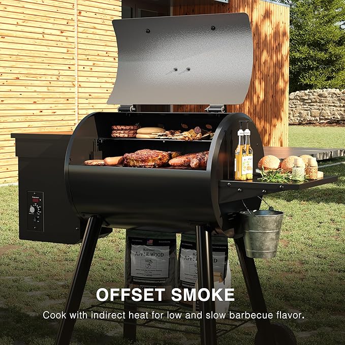 Wood Pellet Smoker Grill and Smoker, 440 SQ. IN Cook Area, Pellet Grill with Base Storage Rack, 500°F Max Temperature, Outdoor Grilling, Smoking, and BBQ (Black)