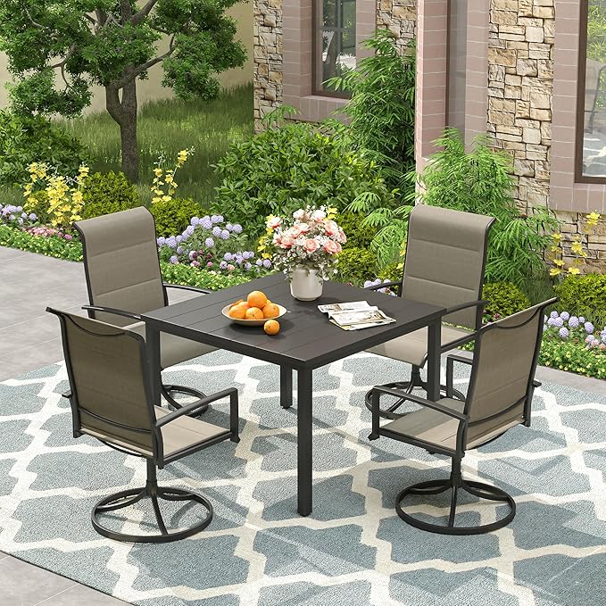 VICLLAX Outdoor Patio Dining Table for 4, Metal Square Patio Table with Umbrella Hole for Backyard Porch, Black 40.2"