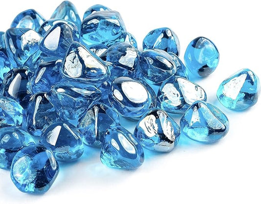 Fire Glass Diamond 1 Inch Fire Pit Glass Rocks for Propane or Gas Fire Pit(20 Pounds Margarita Azura Blue) Gift Package