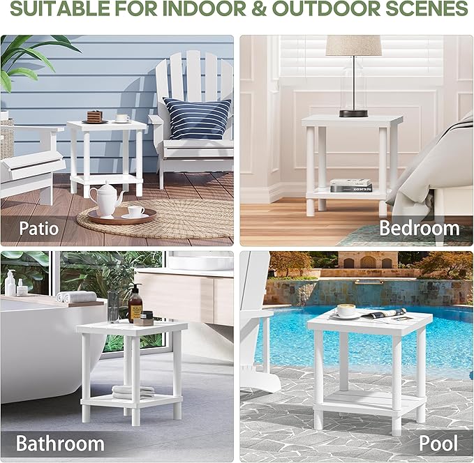 LEJANEOYE Outdoor Side Table, 2-Tier Small Outdoor Table for Patio, Adirondack Side Tables for Outside or Indoor, Bamboo End Table for Pool, Porch, Weather Resistant Easy Maintenance