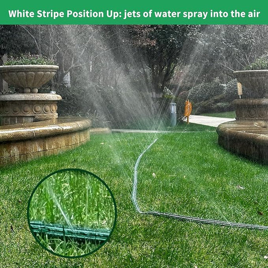 Watoo 2025 Sprinkler Hose & Soaker Hose for Yard - 150 FT Reinforced Flat Garden Hose with Holes, Heavy Duty No-Kink Lawn Irrigation Hose (Includes Stakes, High Pressure Spray)