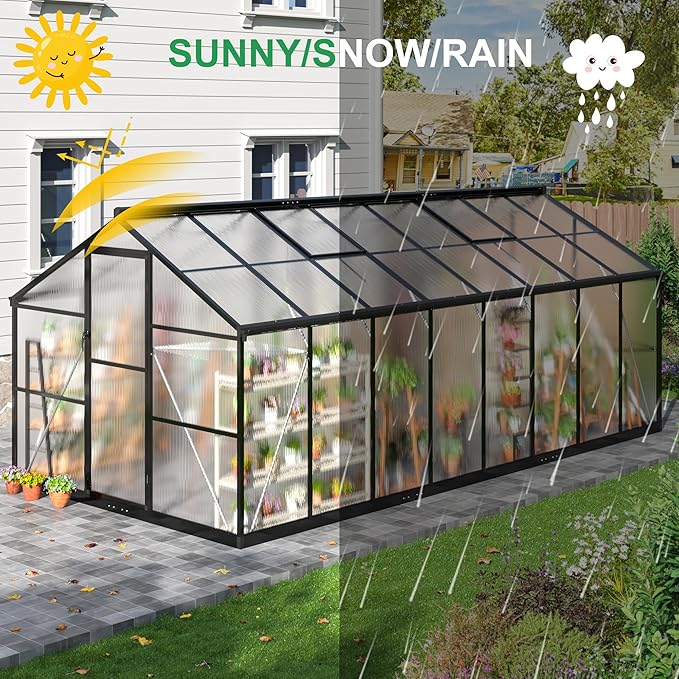 Polar Aurora 8x16 FT Greenhouse, Quick Aluminum Assembly Structure Polycarbonate Greenhouse, Walk-in Greenhouses for Outdoors with Ventilated Windows, Green Houses for Outside Backyard Garden