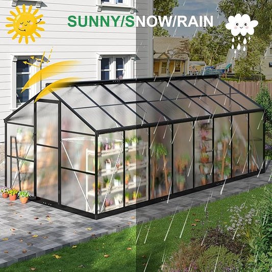 Polar Aurora 8x16 FT Greenhouse, Quick Aluminum Assembly Structure Polycarbonate Greenhouse, Walk-in Greenhouses for Outdoors with Ventilated Windows, Green Houses for Outside Backyard Garden