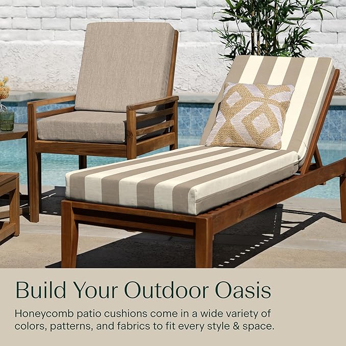 Honeycomb Outdoor Heritage Chaise, 22.5" W x 70" L, Cabana Stripe Tan Chair Cushion for Patio Furniture