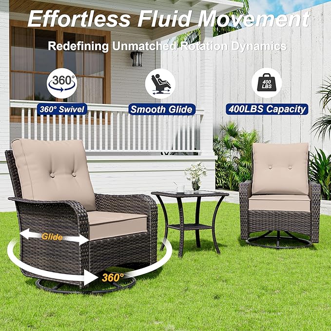 9 Pieces Patio Furniture Set with 2 Swivel Chairs Patio Furniture Outdoor Sectional Sofas Outdoor Patio Conversation Set - Brown