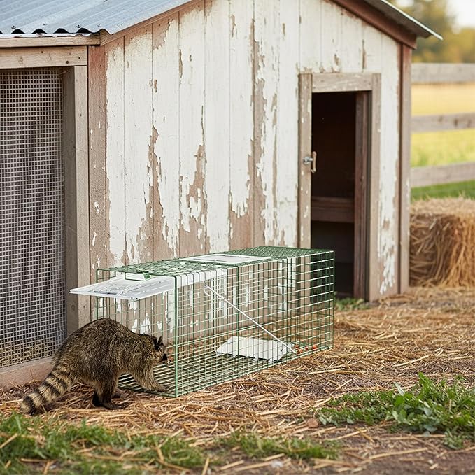HOMESTEAD 2-Pack Live Animal Trap - Specialized for Raccoons, Opossums, Groundhogs, Skunks, Feral Cats, Squirrels - Heavy Duty Steel Traps, 1-Door, Green, Humane Catch & Release Animal Trap,89-302