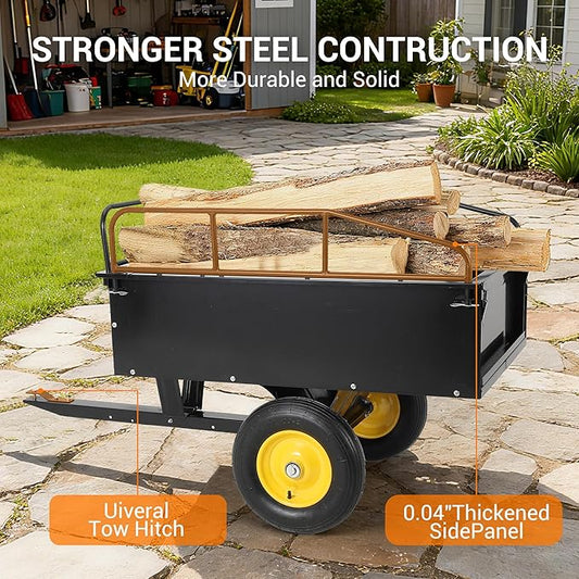 750LB Capacity Steel Dump Cart - Heavy Duty ATV Trailers Pull Behind - Garden Utility Trailer Yard Trailers for for Lawn Mower Tractor