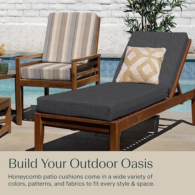 Honeycomb Outdoor Heritage Chaise, 22.5" W x 70" L, Textured Solid Charcoal Grey Chair Cushion for Patio Furniture