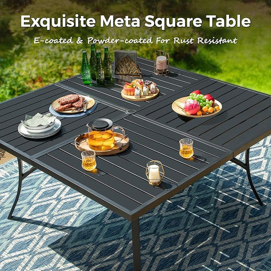 9 Piece Patio Dining Set, 8 x Textilene Dining Chairs, 60" Square Outdoor Dining Table with 1.57" Umbrella Hole, for Garden Lawn Porch and Backyard Poolside, Grey