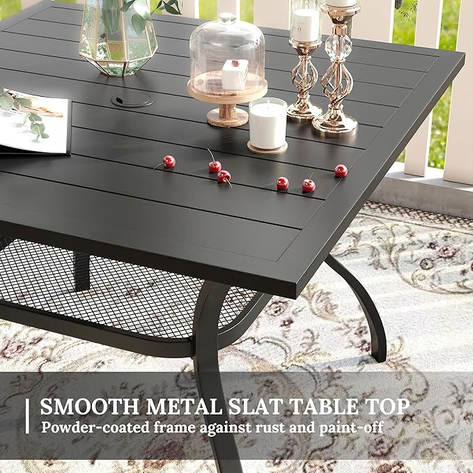 VICLLAX 37.8" Square Outdoor Patio Table, All Weather Metal Outdoor Dining Table for Lawn Garden, Black Tabletop