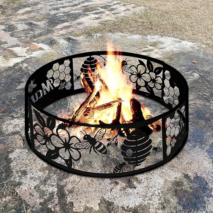 Personalized Bee Fire Pit Ring 360 Degree, Outdoor Fireplace, Custom Fire Pits for Outside Wood Burning, Patio Firepit, Camping Bonfire Firepits, BBQ Backyard Garden Decor