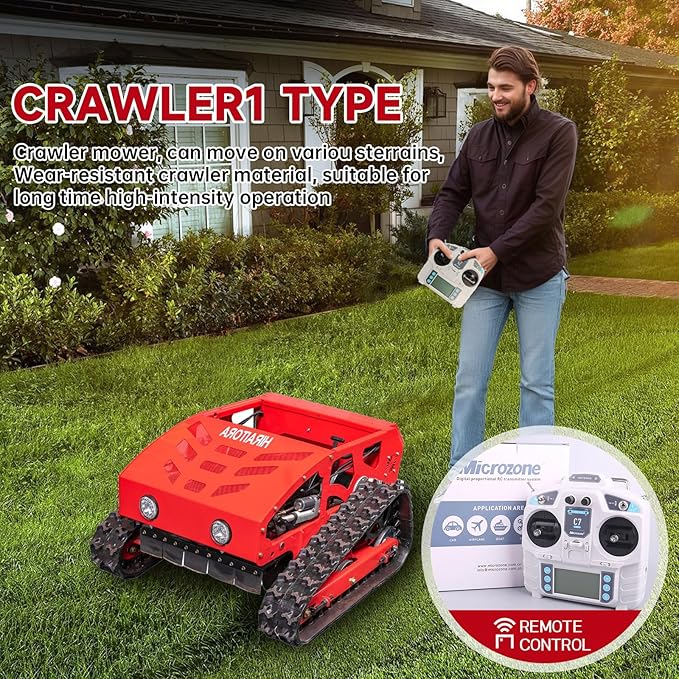 Remote Control Lawn Mower — 9HP Gas-Electric Hybrid Crawler, 4WD All-Terrain, 200m Remote, 45° Slope Capable, Adjustable Cutting Height, Factory-Direct Support