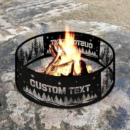Personalized Fire Pit Ring 360 Degree, Outdoor Fireplace, Custom Text Fire Pits for Outside, Patio Firepit, Camping Bonfire Firepits, Garden BBQ Backyard Decor (Forest)