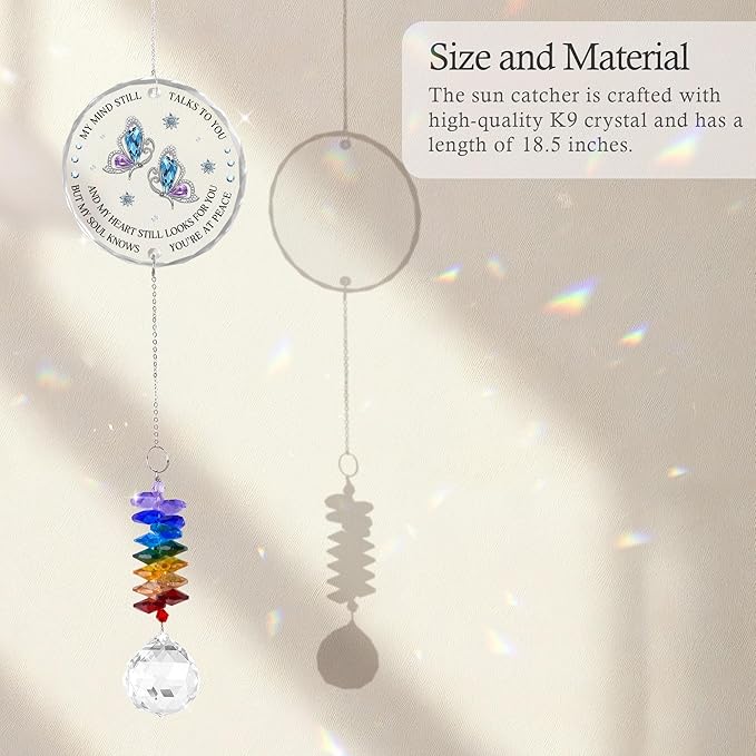 GIFTELIX Glass Suncatcher Ornament - Memorial Gift for Loss of Loved One - My Mind Still Talks to You - Bereavement Keepsake - Crystal Rainbow Maker - Hanging Crystal Decor - Daily Remembrance