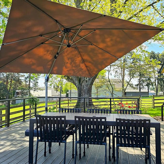 PURPLE LEAF 10FT Patio Umbrella with Base Cantilever Umbrella Square Outdoor Offset Umbrella with Champagne Frame and 360° Rotation for Garden Deck Pool, Taupe