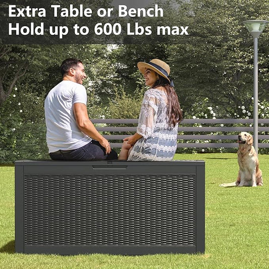 31 Gallon Resin Deck Boxes Waterproof, Waterproof and UV Resistant Outdoor Storage Box Lockable Lid for Delivery Box, Indoor, Garden Tools, Pool Supplies, Patio (Black, 100 Gallon)