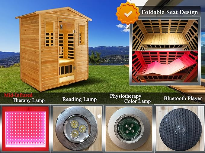 LTCCDSS Full Spectrum Outdoor Far Infrared Sauna 3-Person - Low EMF Sauna for Home -Withstand Temp -5℉-104℉ - Near&Mid-IR Light, Bluetooth Speakers, LED Reading (81.1 * 45 * 83.5 inch)