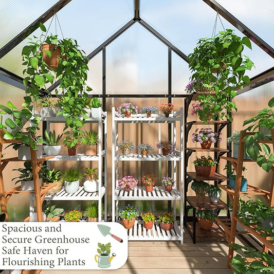 WKM Greenhouse for Outdoors 4x6 FT, Polycarbonate Green House with Roof Vent and Quick Setup Structure, Aluminum Greenhouse for Garden Backyard, Black