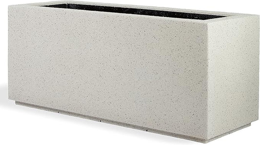 PolyStone Milan Block Long Box Planter – Tall Rectangular Planter for Indoor/Outdoor – Large, Lightweight, Durable, All-Weather Pot w/Drainage Holes – Modern Patio/Porch Décor for Plants, Flowers